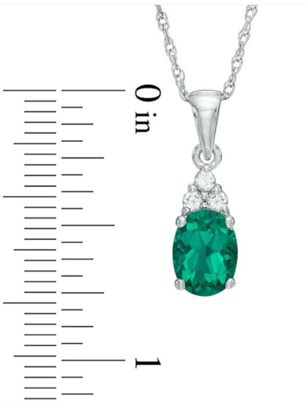 Oval Lab-Created Emerald and White Sapphire Tri-Sides Pendant (box included) - Picture 2 of 5